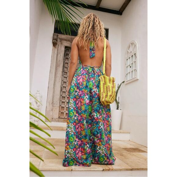 Free People Retro 60s 70s Floral Psychedelic Saffron Halter Maxi Dress Large - Picture 14 of 14